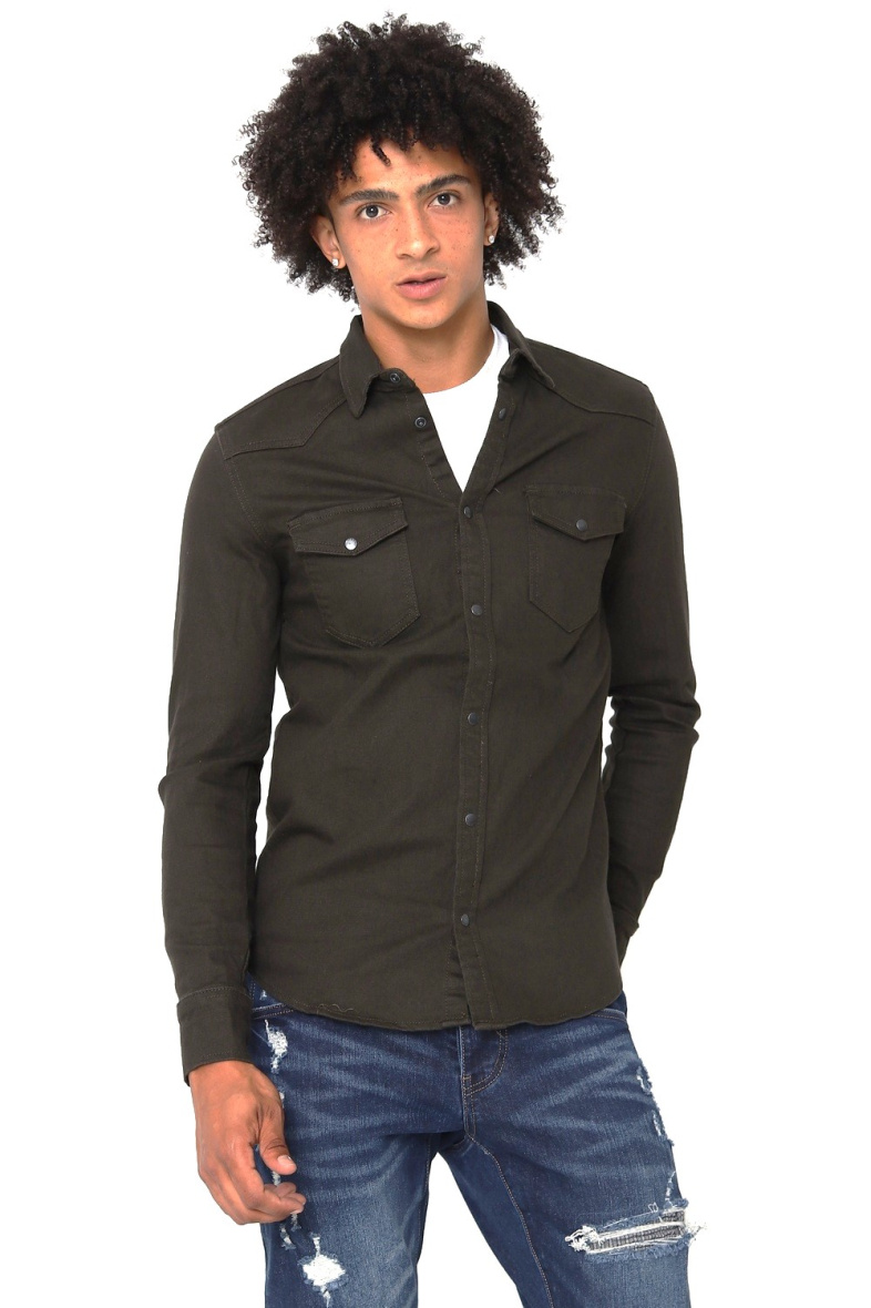 Grossista Lysande - Camicia di jeans color kaki scuro