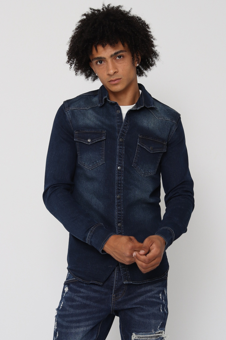 Wholesaler Lysande - Dark blue washed denim shirt