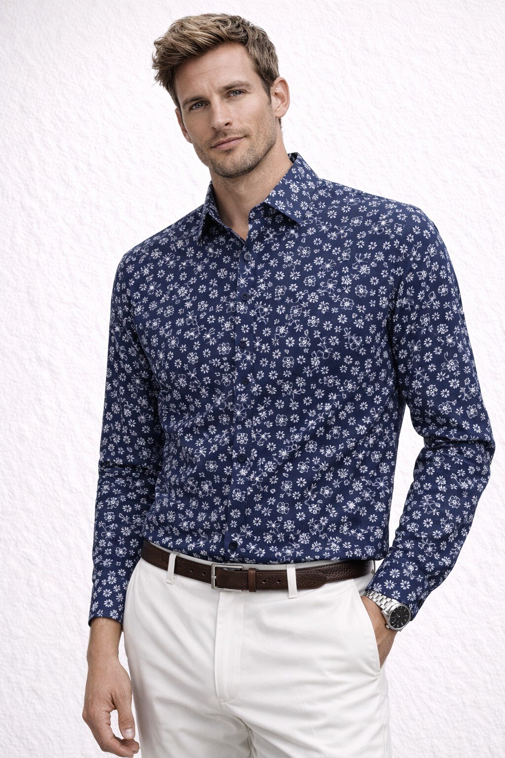 Großhändler Lysande - Blaue Hemd mit Blumenmuster