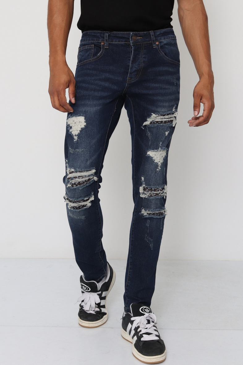 Grossista Lysande - Jeans blu scuro strappati