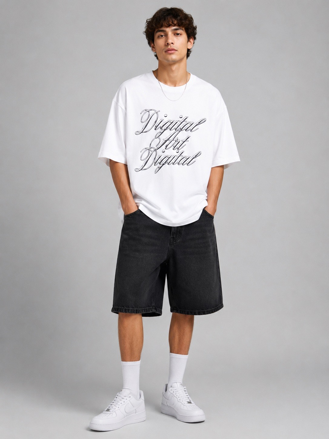 Wholesaler Lysande - Men's Oversized T-shirt “Digital Art” – White