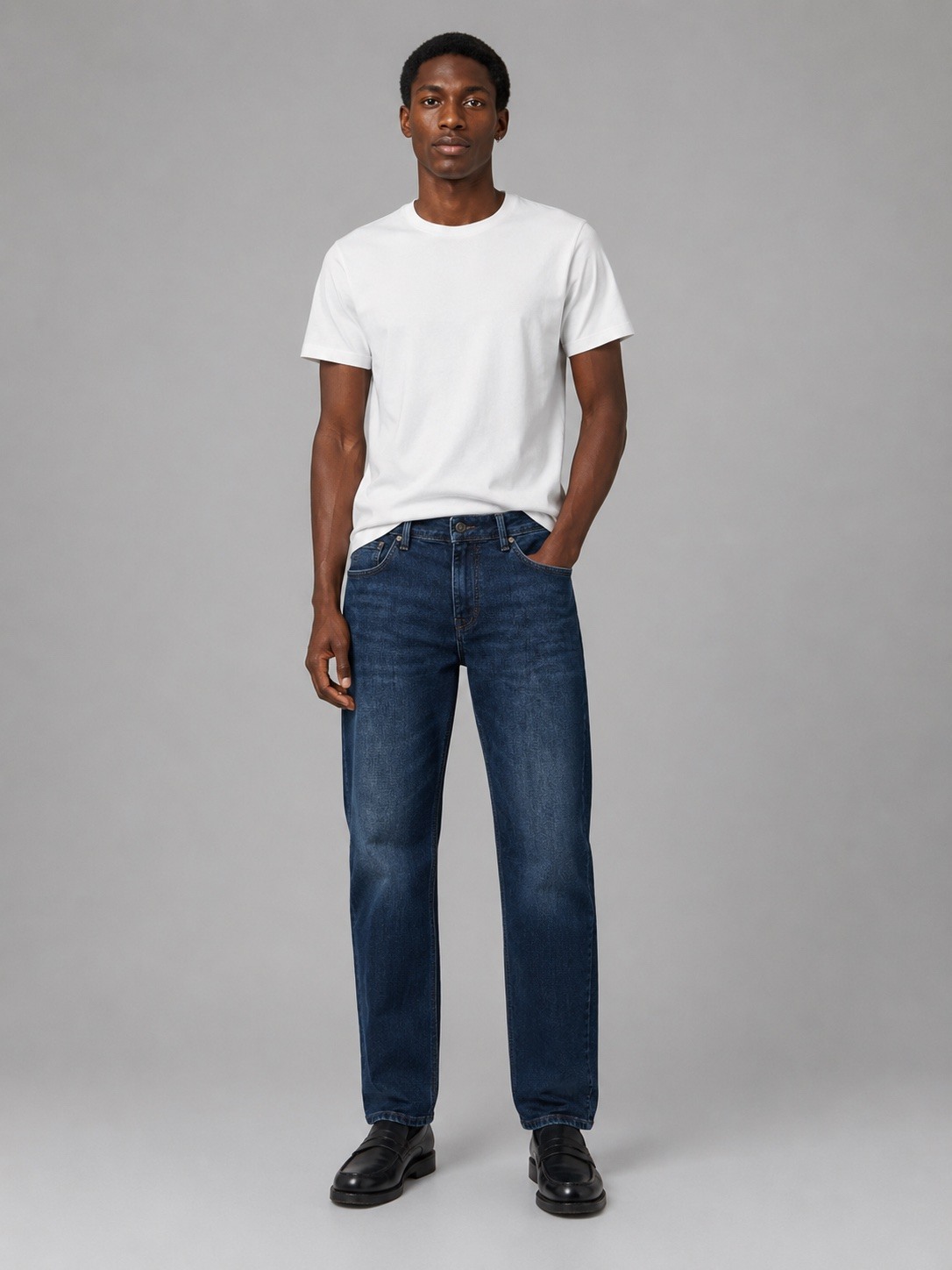 Wholesaler Lysande - Men's Straight Fit Stretch Jeans – Lightly Washed Dark Blue
