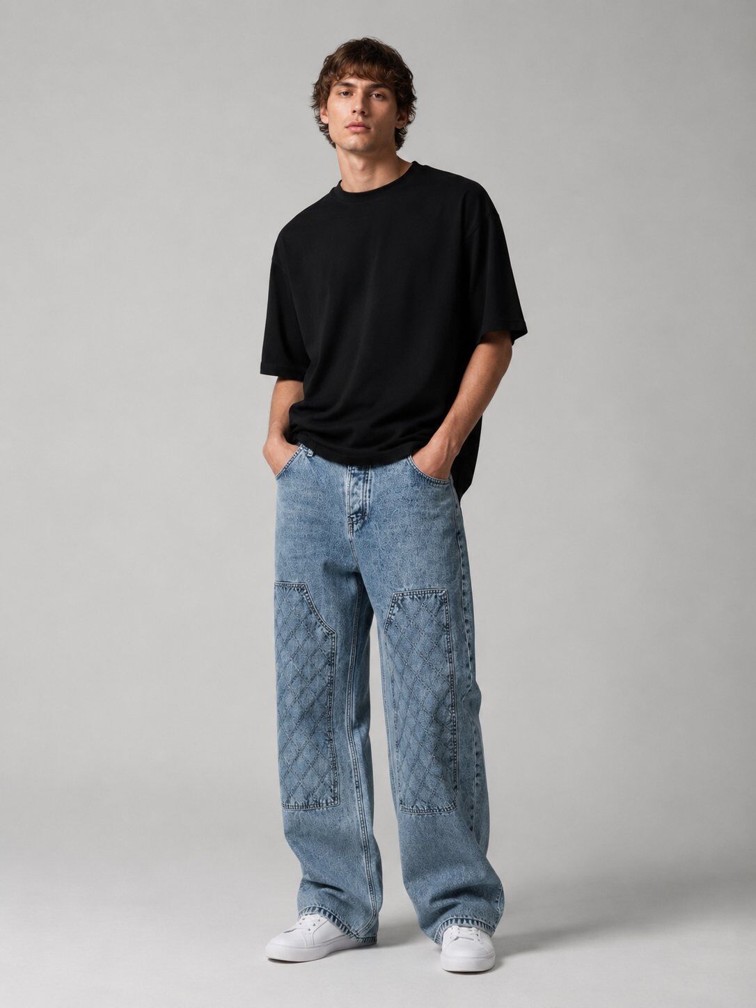 Großhändler Lysande - Weit geschnittene Jeans mit Stepp-Patch