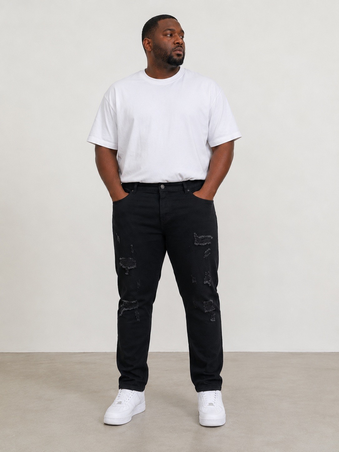Mayorista Lysande - Vaqueros Slim Destroy Negros – Talla grande