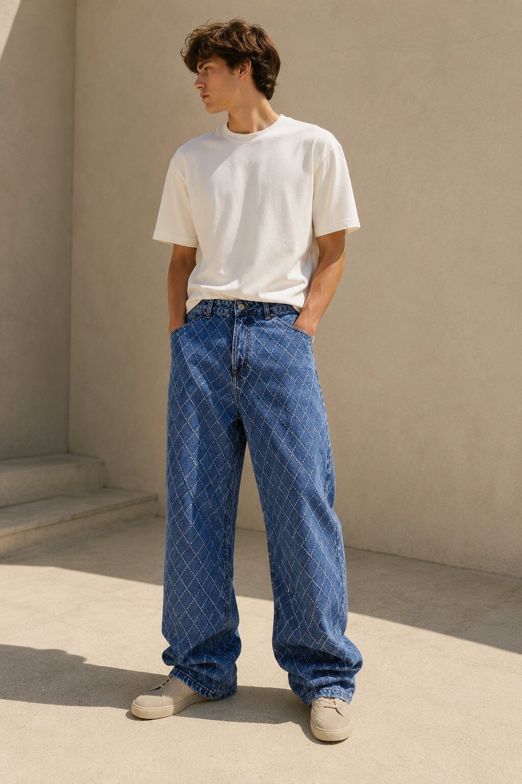 Großhändler Lysande - Stepp-Jeans mit Rautenmuster