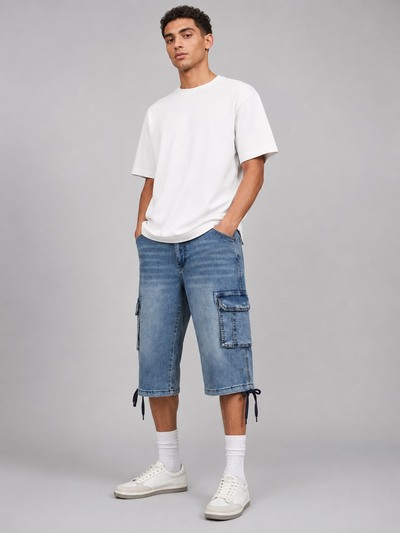 Großhändler Lysande - Herren Cargo-Jeansshorts mit verstellbarer Regular Fit – Hellblau Waschung Großhändler Lysande - Herren Cargo-Jeansshorts mit verstellbarer Regular Fit – Hellblau Waschung