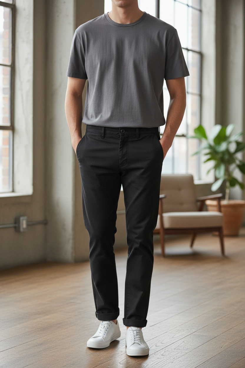 Großhändler Lysande - Schwarze Herren-Chinohose aus Stretch-Baumwolle