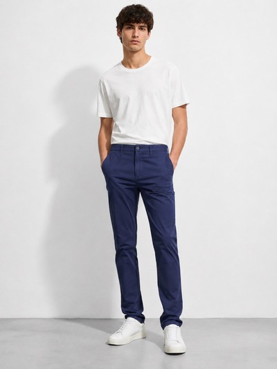 Großhändler Lysande - Marineblaue Slim-Fit-Chinohose für Herren Großhändler Lysande - Marineblaue Slim-Fit-Chinohose für Herren