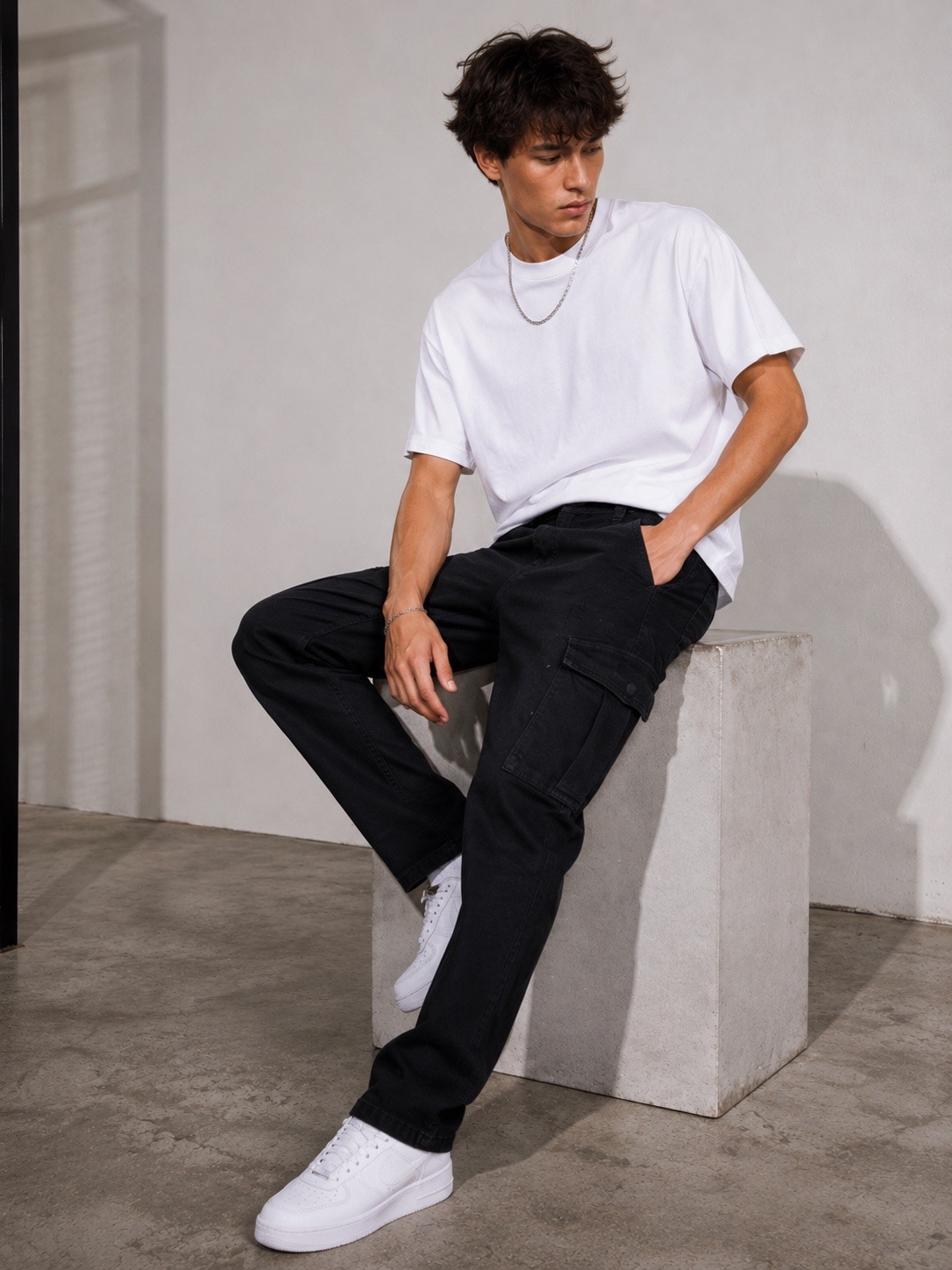 Grossista Lysande - Jeans cargo da uomo neri elasticizzati comfort