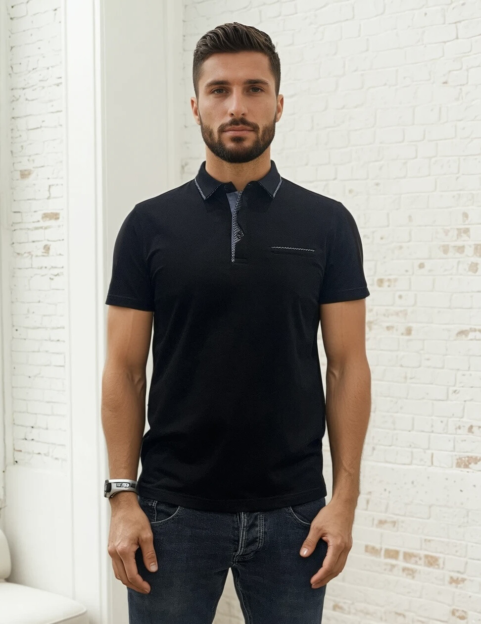 Wholesaler Lysande - Men's polo shirt with printed fancy collar - Set of 3 colors