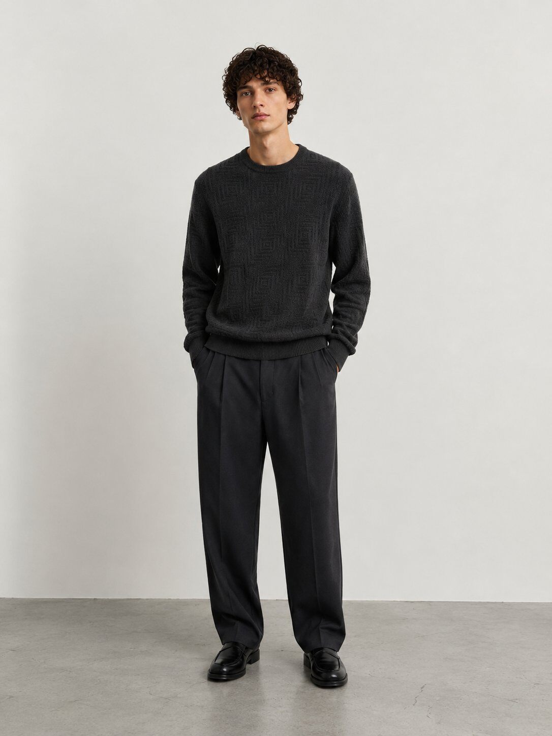 Großhändler Lysande - Schwarzer Strukturstrick-Pullover
