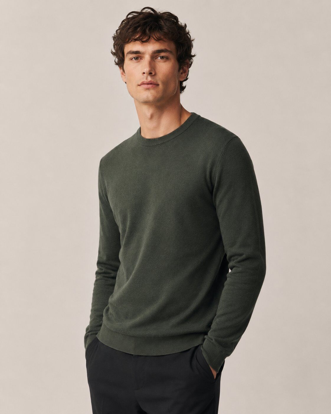 Grossiste Lysande - Pull col rond kaki minimaliste