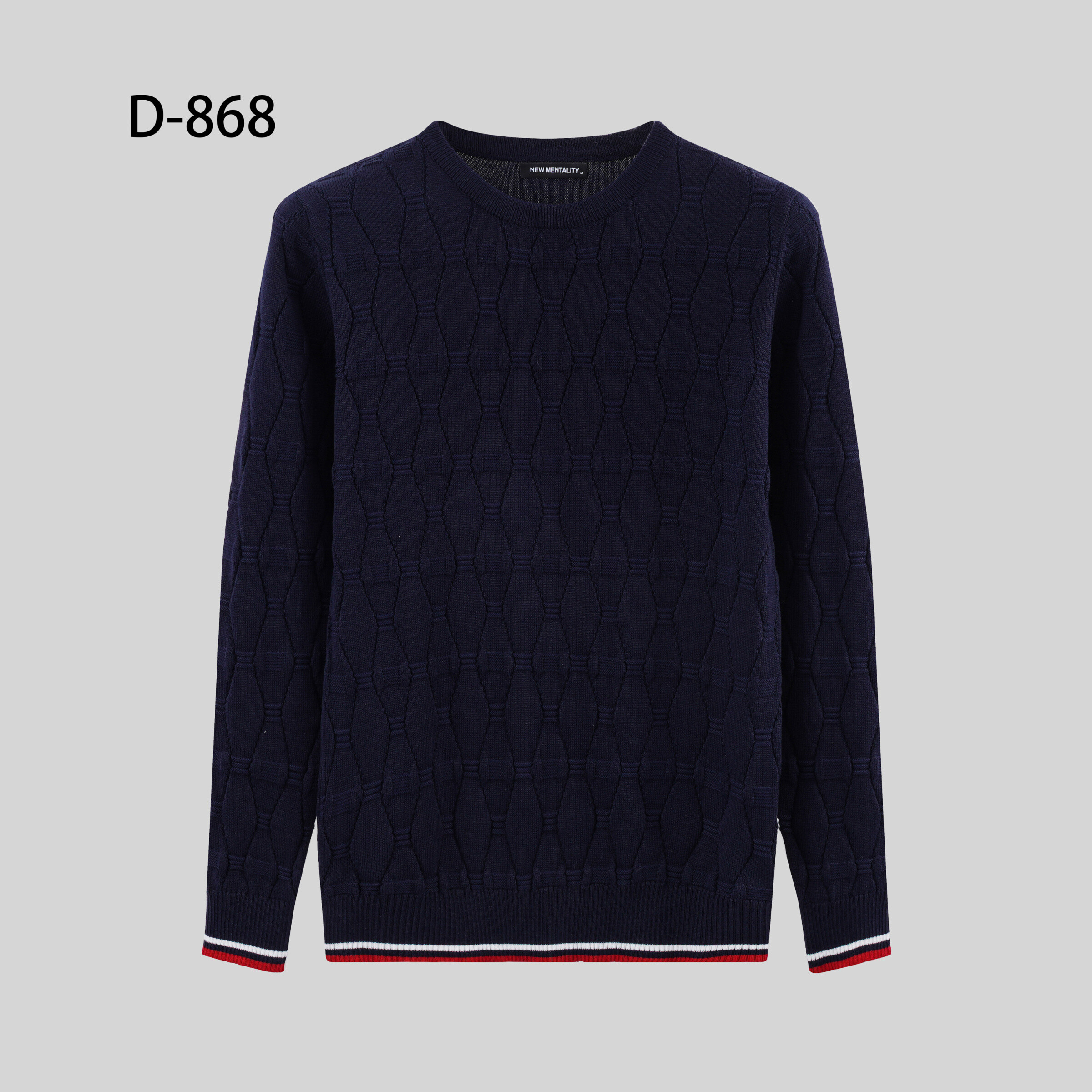Grossiste Lysande - Pull noir texturé pour homme – Finition côtelée avec liserés tricolores