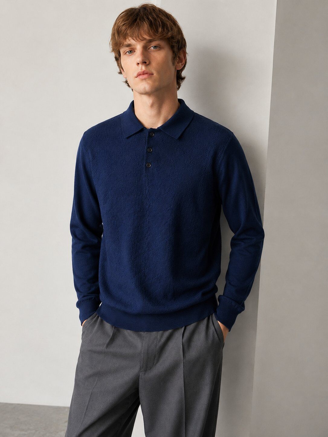 Großhändler Lysande - Herren-Poloshirt aus Strukturstrick – Polokragen mit Knöpfen