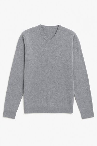 Wholesaler Lysande - Grey Fine-Knit V-Neck Sweater Wholesaler Lysande - Grey Fine-Knit V-Neck Sweater