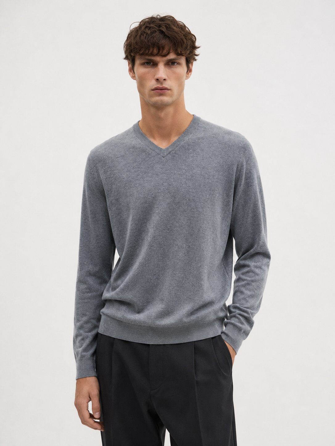 Grossiste Lysande - Pull col V en maille fine gris