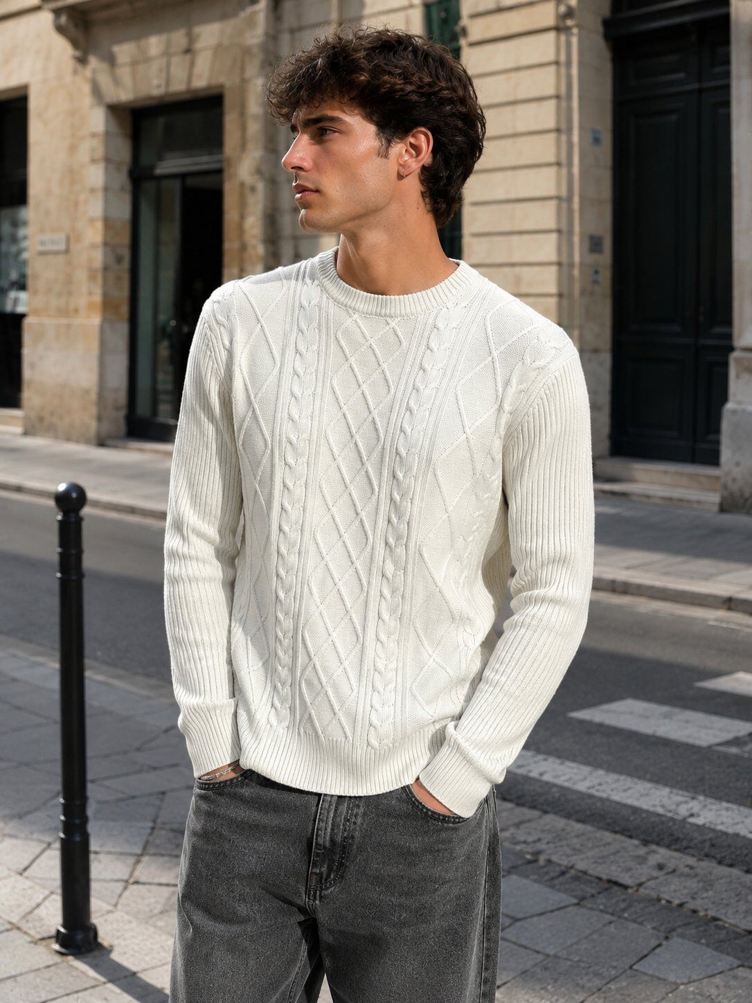 Großhändler Lysande - Ecru Zopfmuster-Pullover