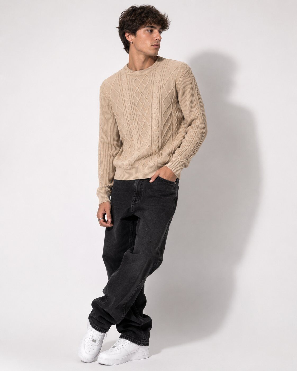 Großhändler Lysande - Beiger Strukturstrick-Pullover