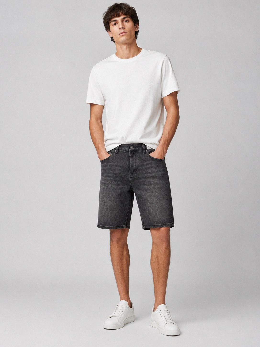 Wholesaler Lysande - Men's Regular Fit Denim Shorts – Dark Grey Lightly Washed