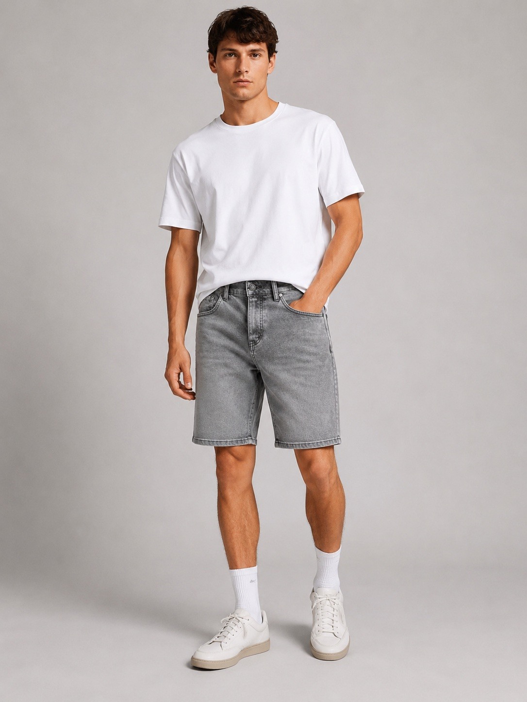 Wholesaler Lysande - Men's Slim Fit Denim Shorts – Washed Grey