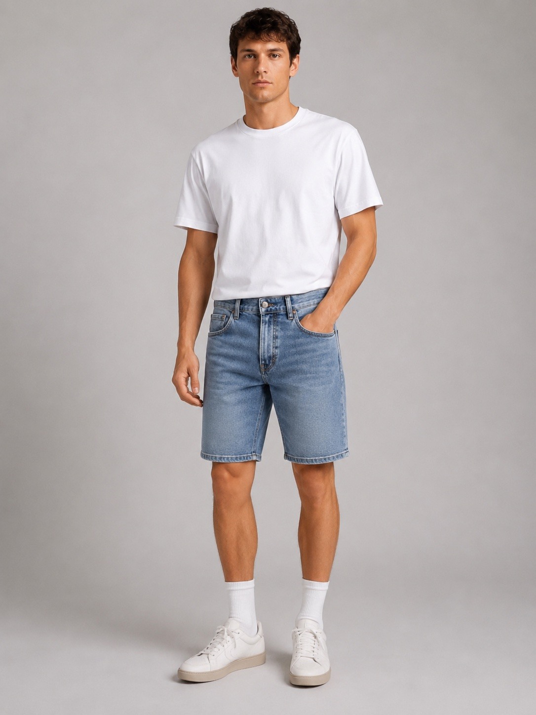 Wholesaler Lysande - Men's Slim Denim Shorts – Faded Blue