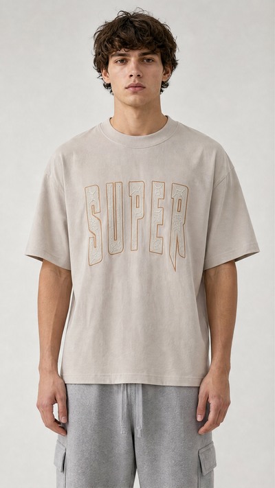 Wholesaler Lysande - “Super” Textured Slogan Tee Wholesaler Lysande - “Super” Textured Slogan Tee