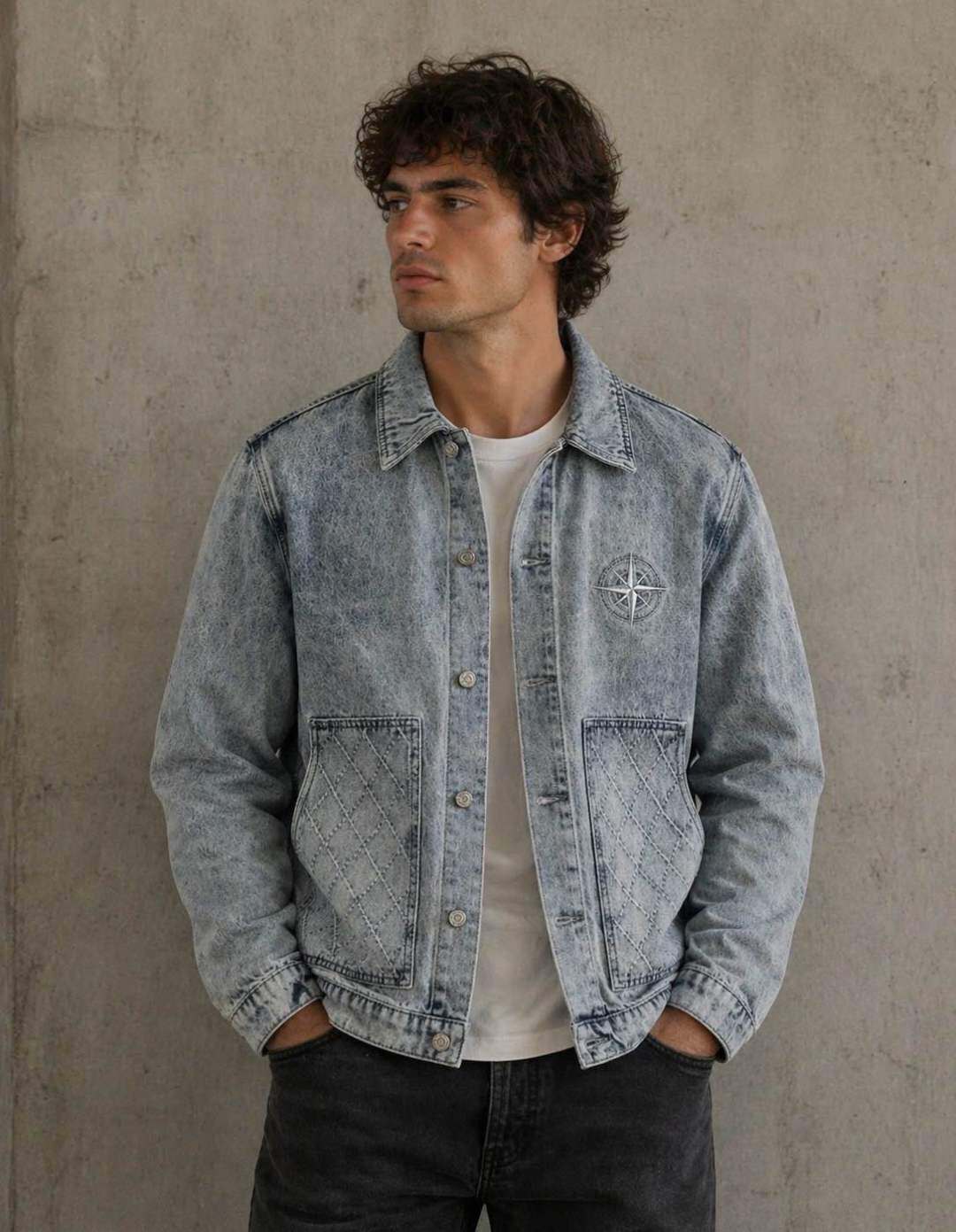 Großhändler Lysande - Jeansjacke grau im Acid-Wash