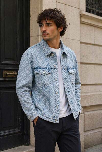 Großhändler Lysande - Monogramm-Jeansjacke Großhändler Lysande - Monogramm-Jeansjacke