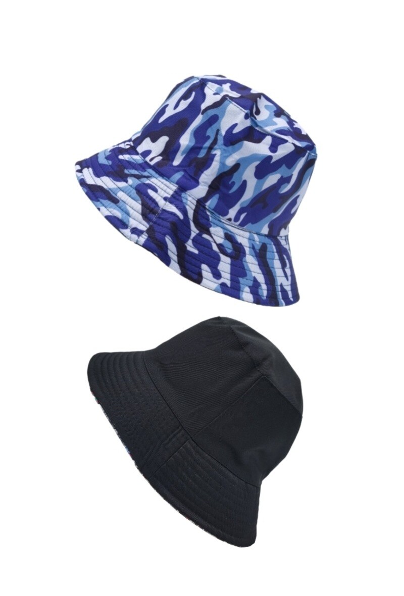 Wholesaler M&P Accessoires - Bob bell hat unisex printed camouflage - reversible in plain black