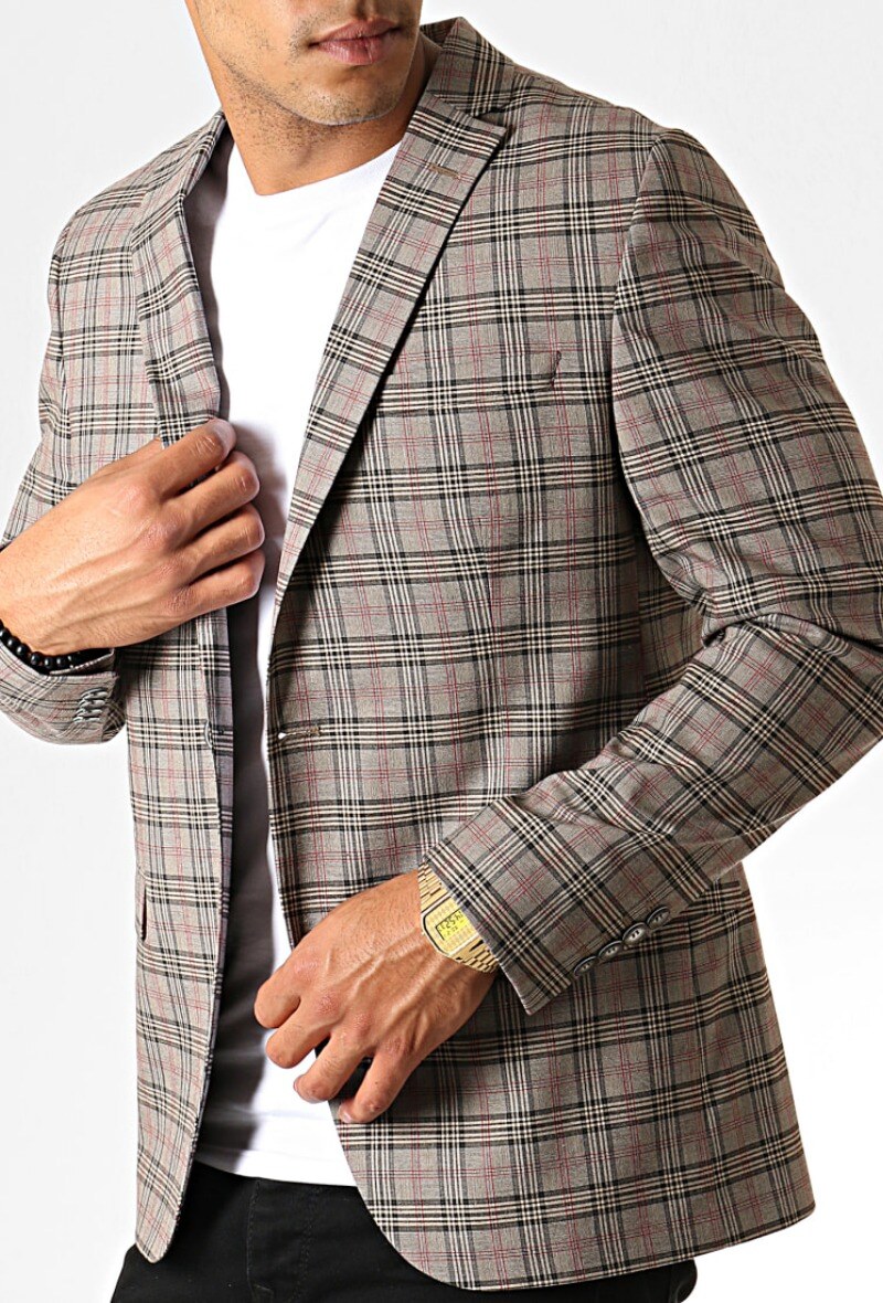Mayorista MACKTEN - Americana cuadros beige