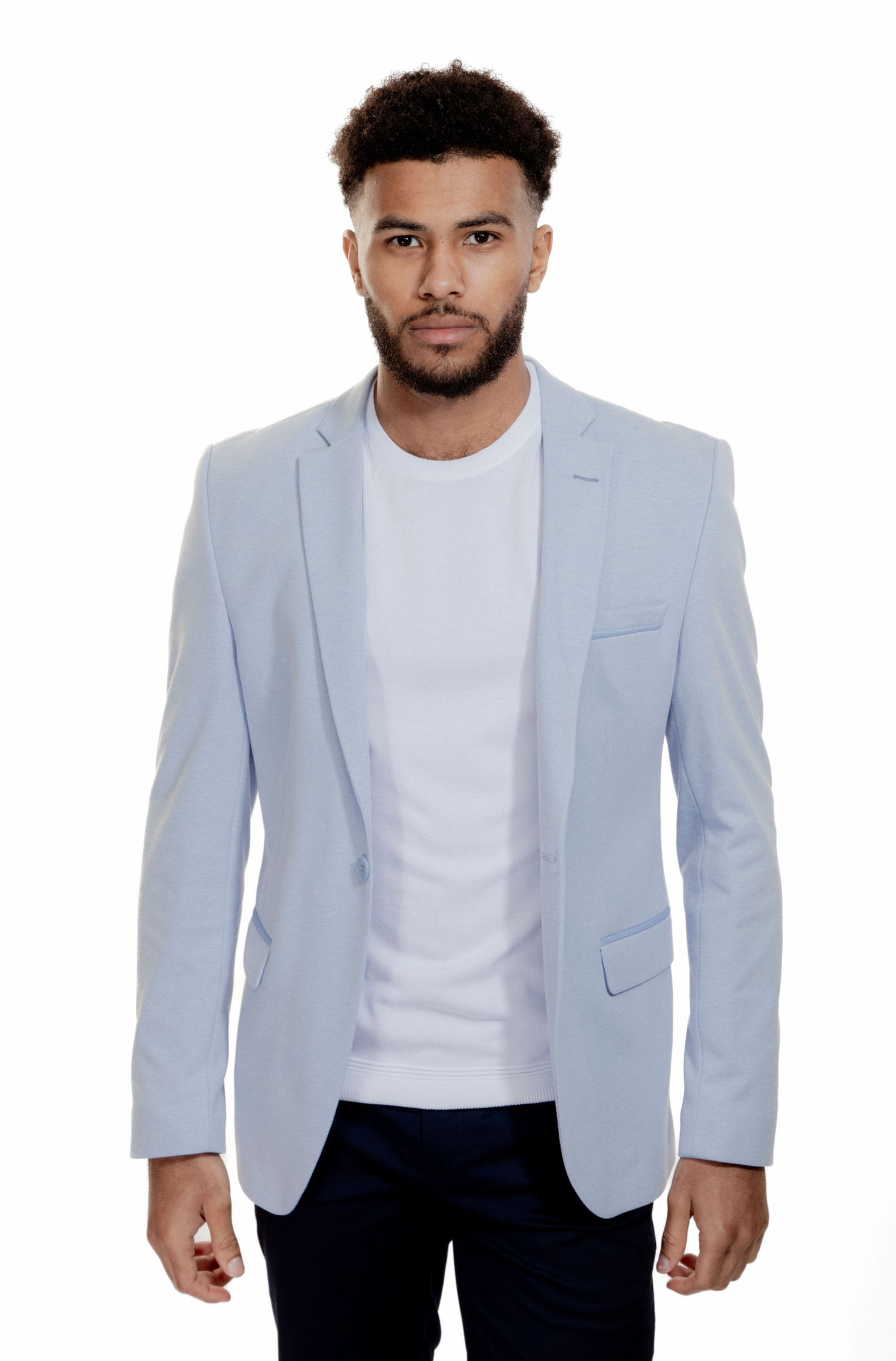 Großhändler MACKTEN - Himmelblauer Blazer mit Ellbogenpatches