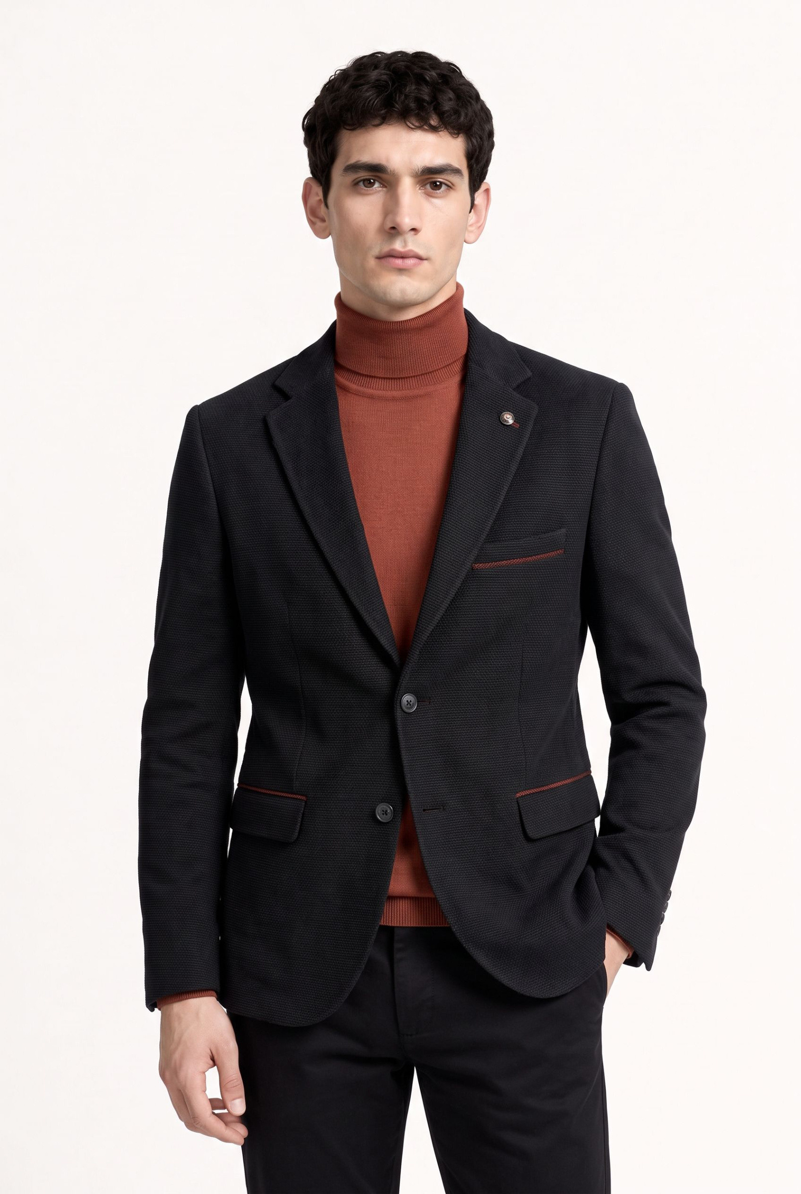Mayorista MACKTEN - Blazer de chenilla negro con coderas de ladrillo