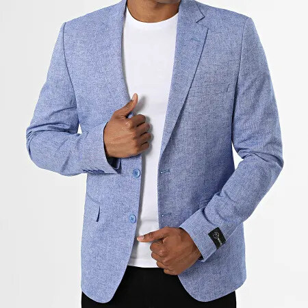 Großhändler MACKTEN - Herrenblazer aus jeansblauem Leinen