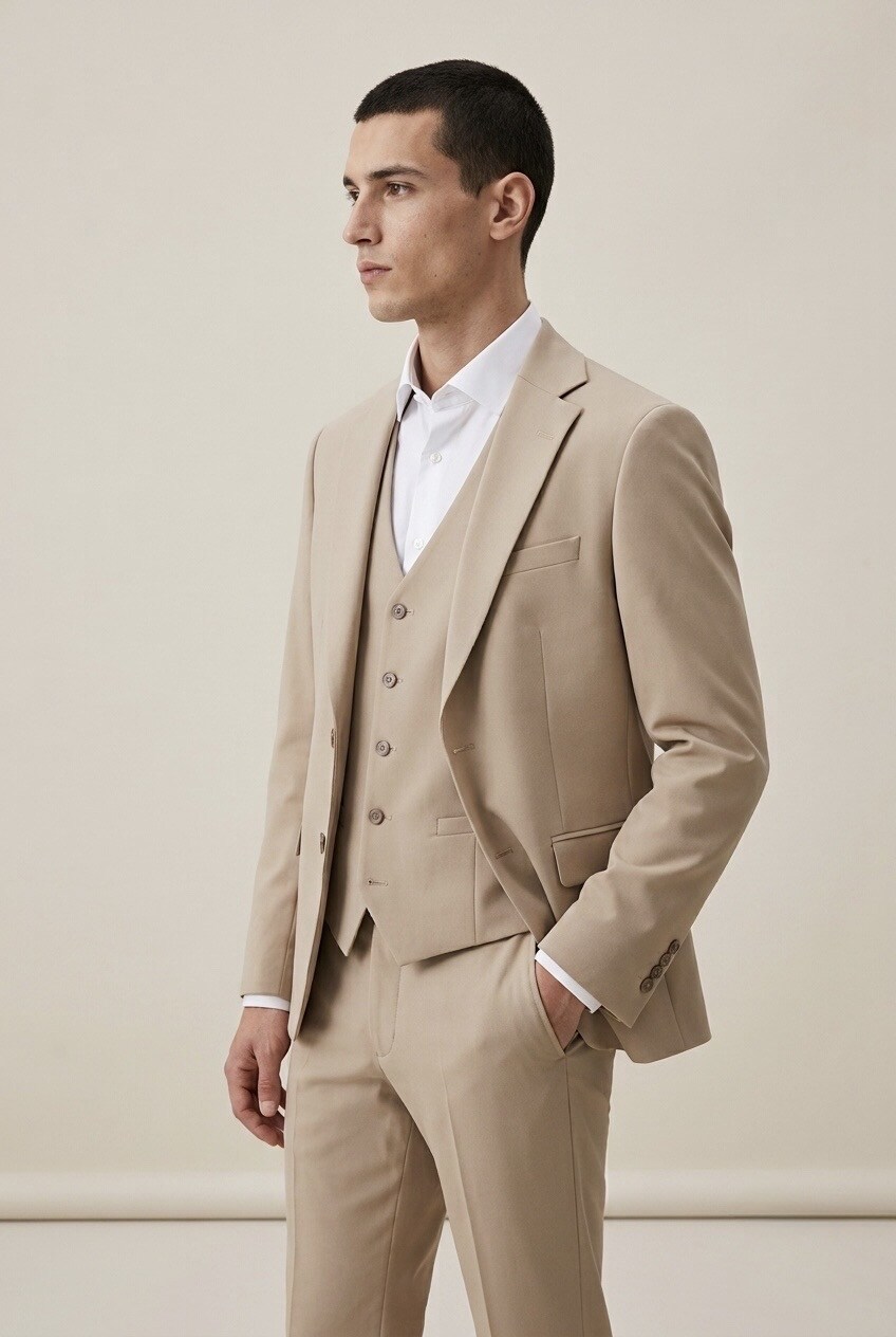 Grossiste MACKTEN - Costume 3 pcs lycra beige Homme