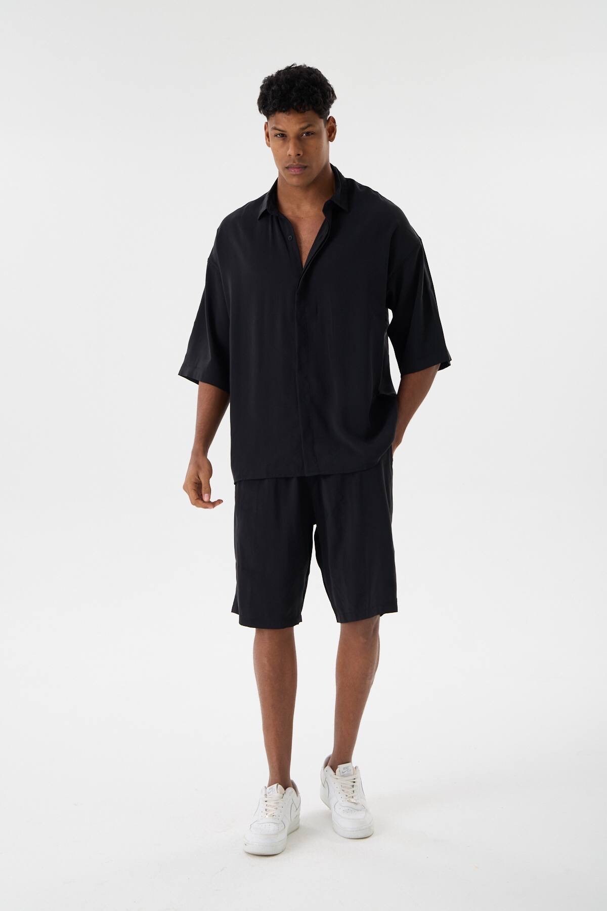 Grossista MACKTEN - Completo camicia e pantaloncini fluidi da uomo