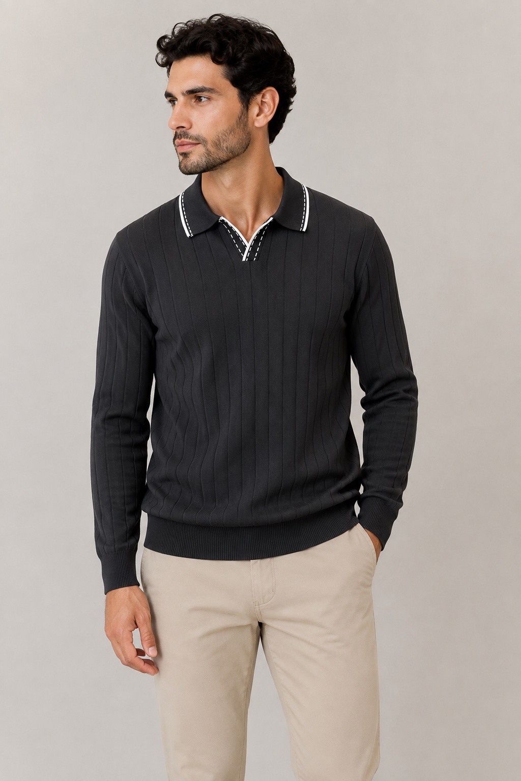 Großhändler MACKTEN - Leichter Herrenpullover mit offenem Kragen