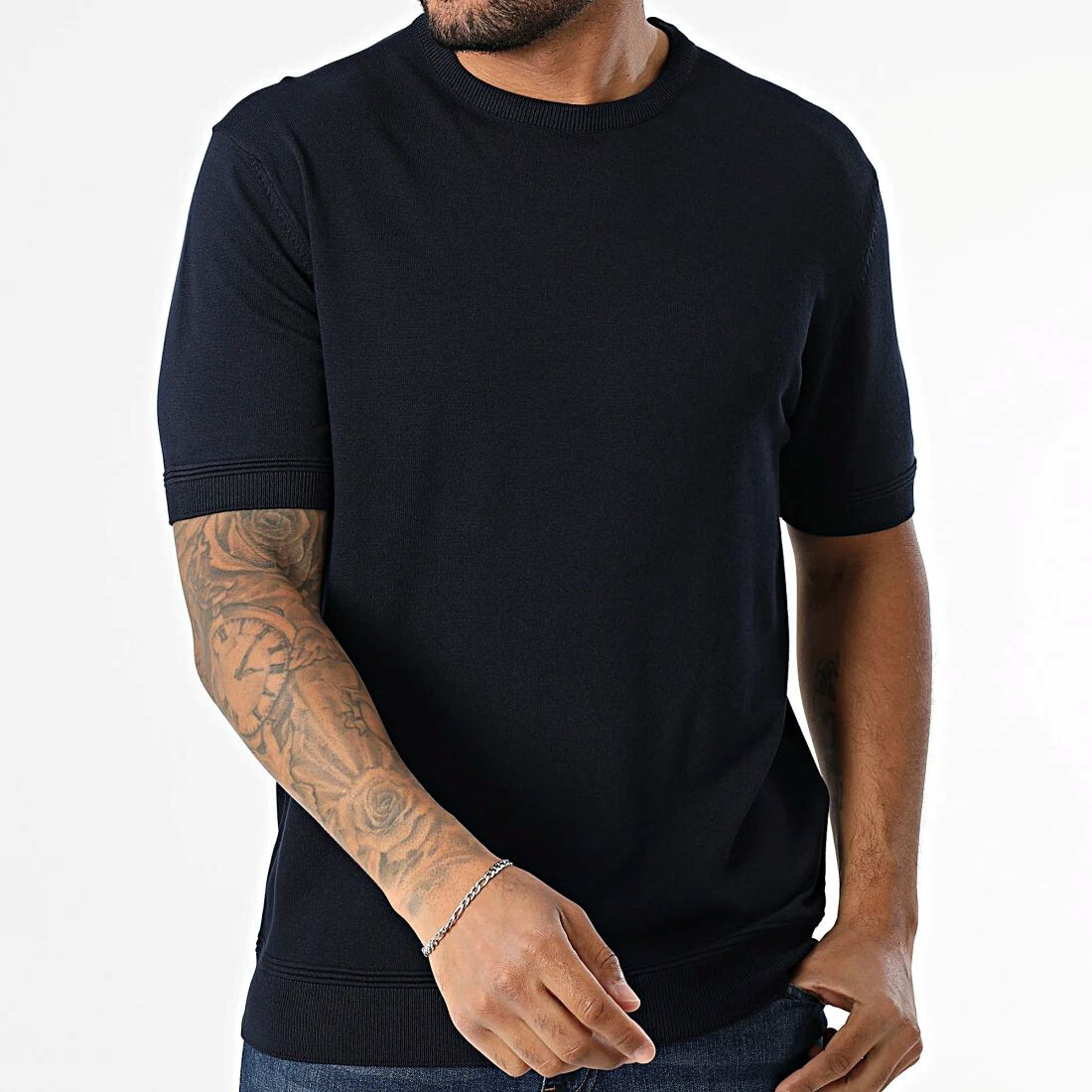 Grossiste MACKTEN - T-shirt maille fine marine homme