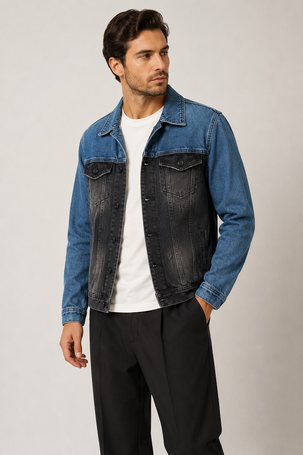 Großhändler MACKTEN - Zweifarbige Herren-Jeansjacke