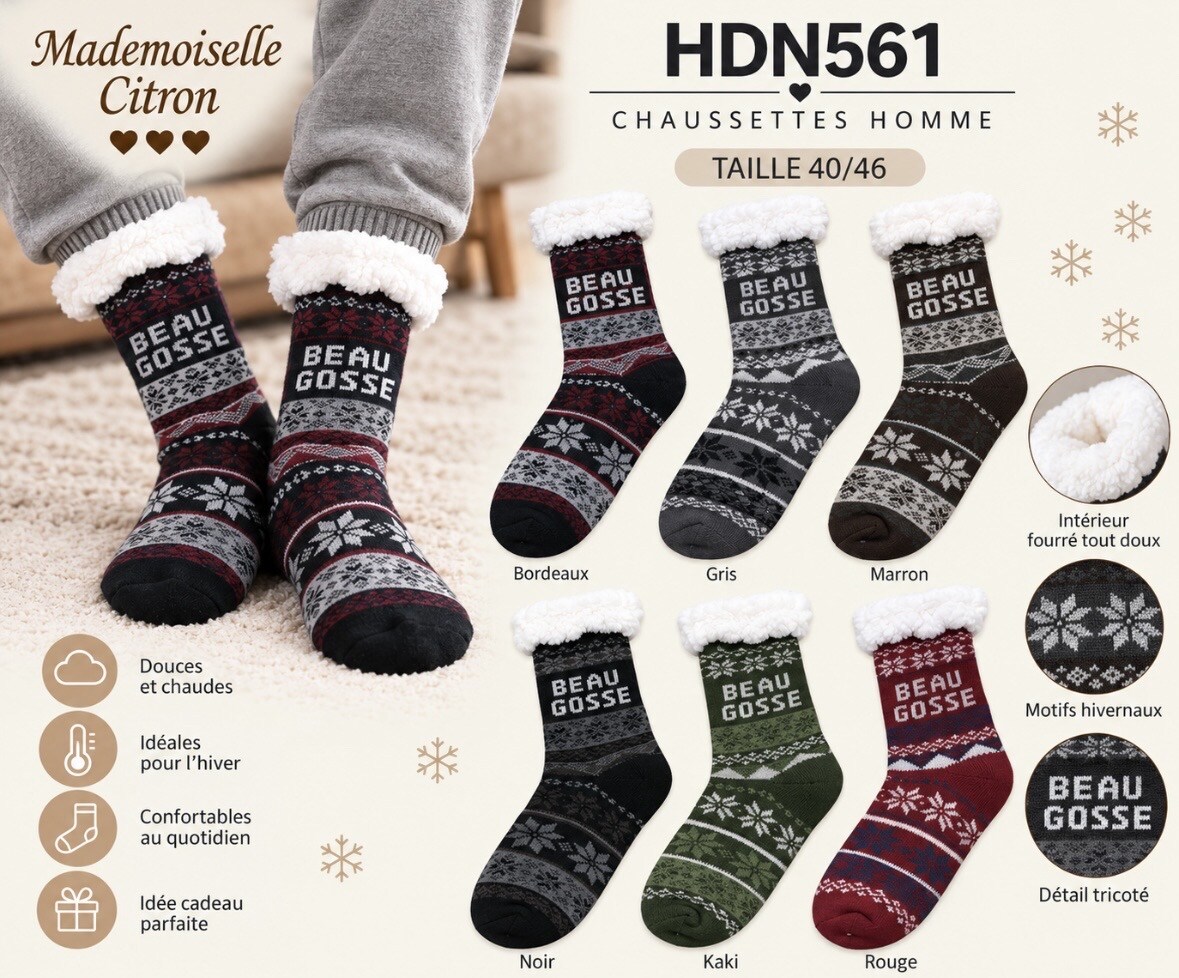 Grossiste MADEMOISELLE CITRON - Chaussettes de Noël à message beau gosse t40/46 homme