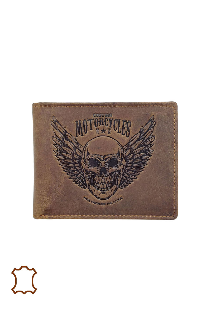 Monedero piel engrasada calavera - Camello - 1 - formato grande