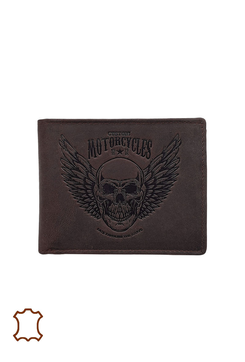 Monedero piel engrasada calavera - Chocolate 1 - miniatura
