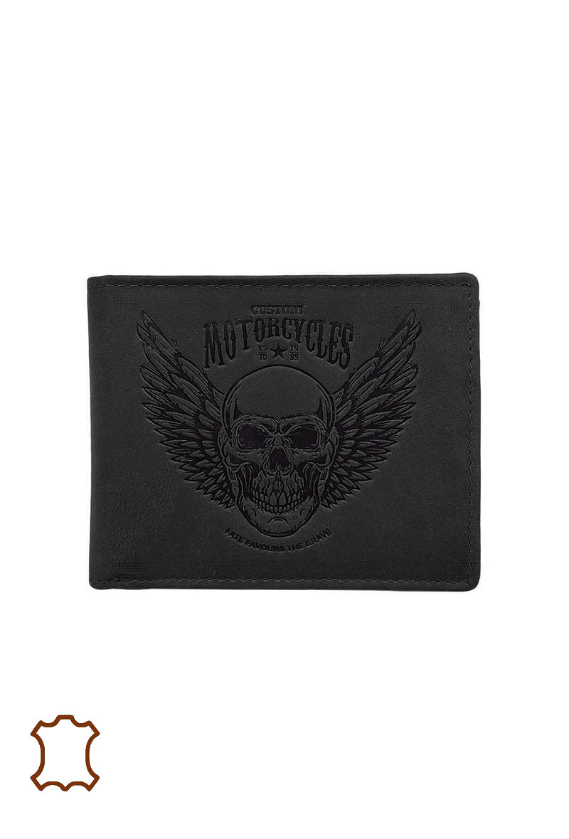 Monedero piel engrasada calavera - Negro - 1 - formato grande