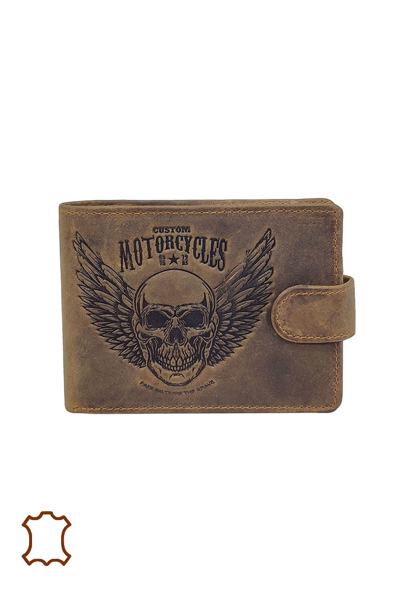 Grossiste Maromax - Porte-monnaie skull cuir gras