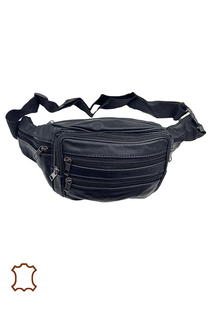 Grossista Maromax - Grande marsupio in pelle con multi-zip