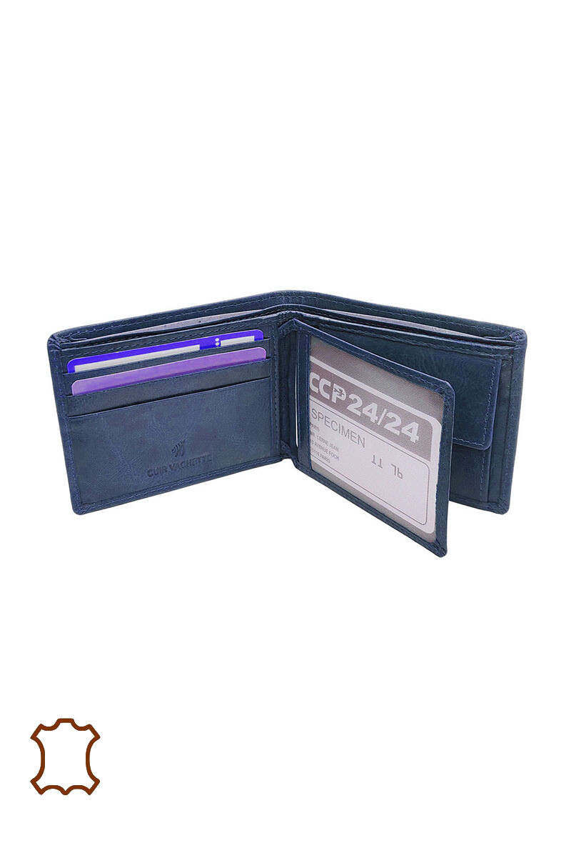 Billetera de cuero rfid vintage - Azul - 3 - formato grande