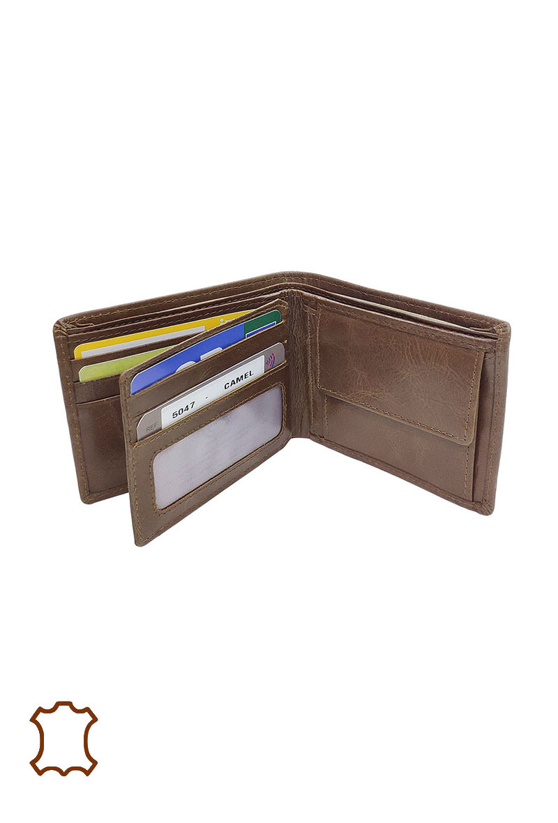 Billetera de cuero rfid vintage - Camello 2 - miniatura