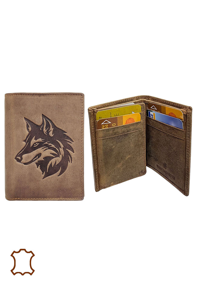 Grossista Maromax - Portacarte RFID Wolf in pelle oliata
