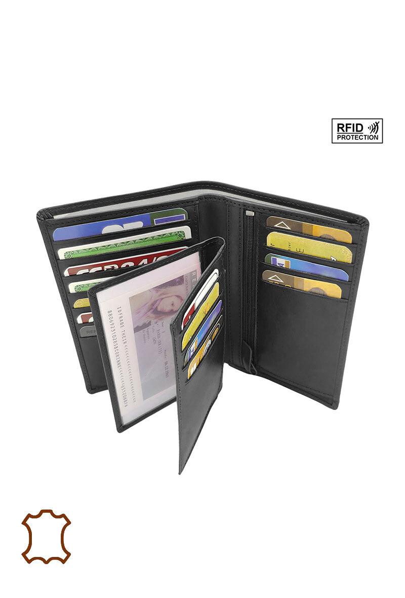 Cartera de piel RFID extraíble. - Negro - 1 - formato grande
