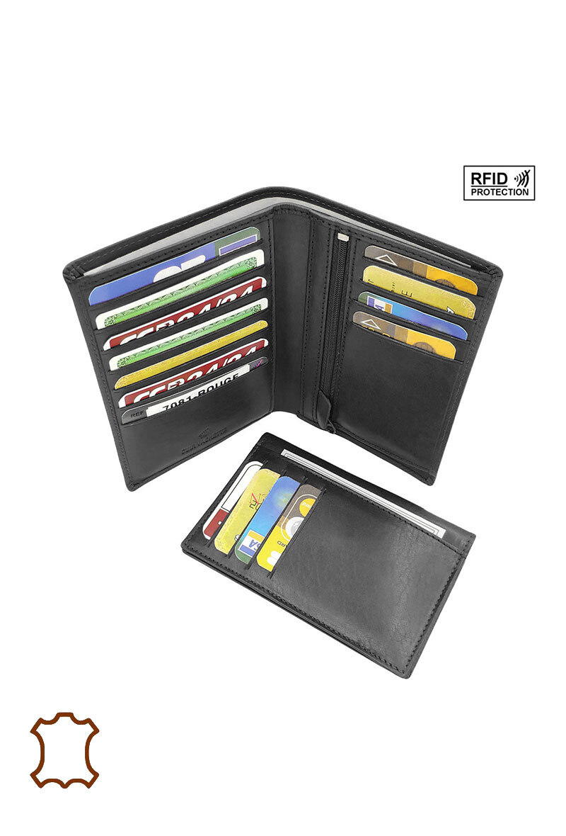 Cartera de piel RFID extraíble. - Negro - 2 - formato grande