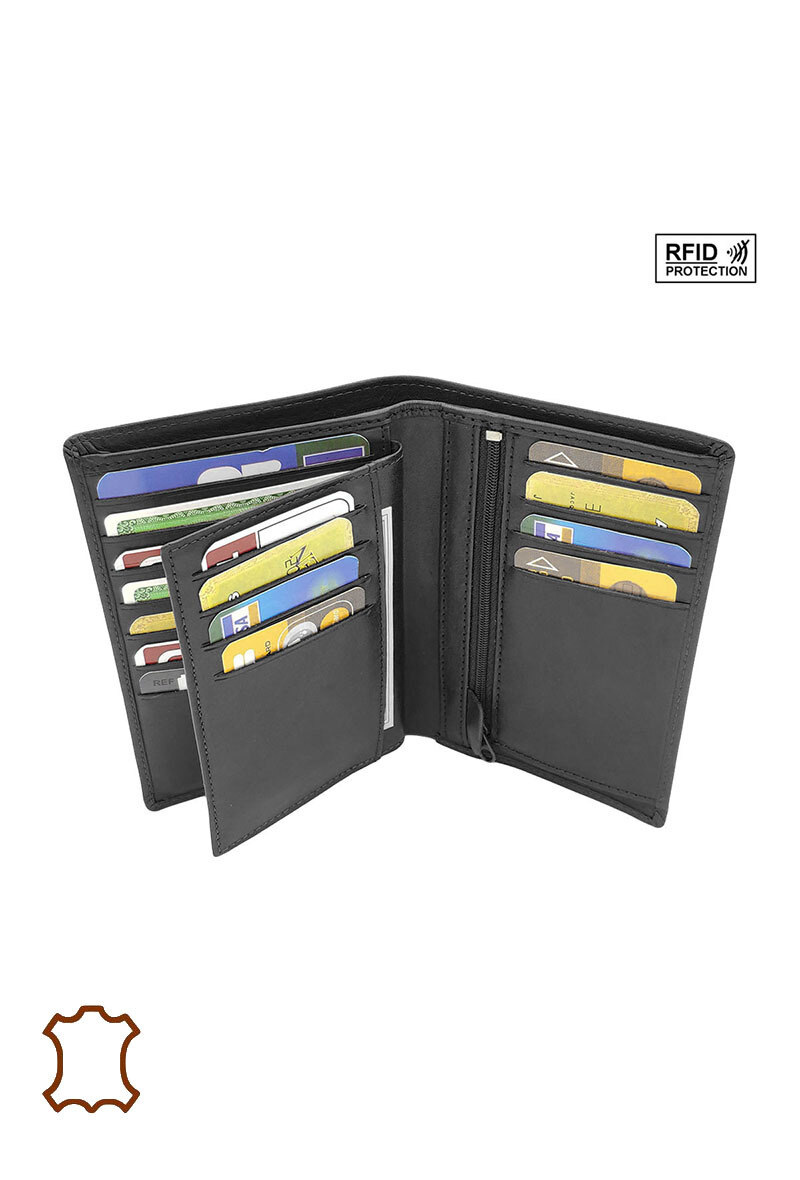 Cartera de piel RFID extraíble. - Negro - 3 - formato grande